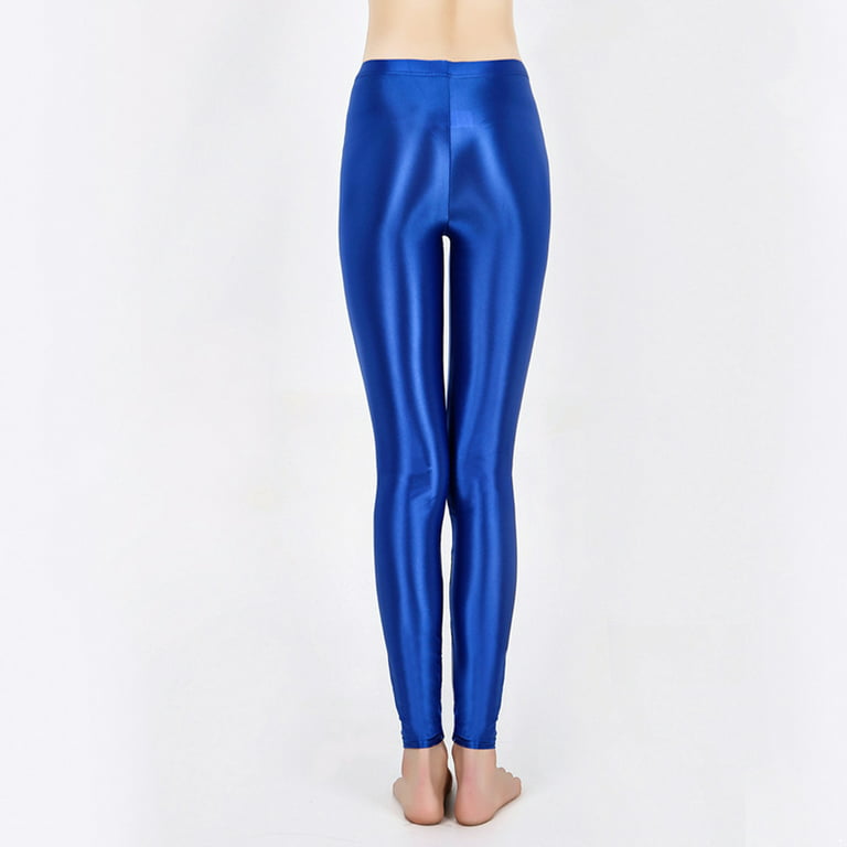 CHICTRY Womens Shiny Leggings Yoga Pants Glossy High Waist Tights Trousers  for Workout Fitness Club Dance A Royal Blue L