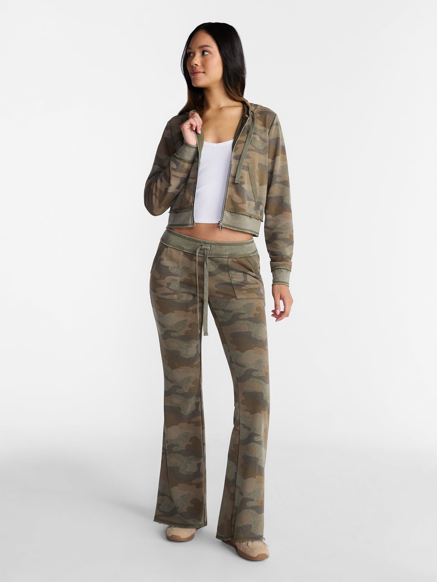 No Boundaries Flare Leg French Terry Pant, Women's Sizes XXS-XXL