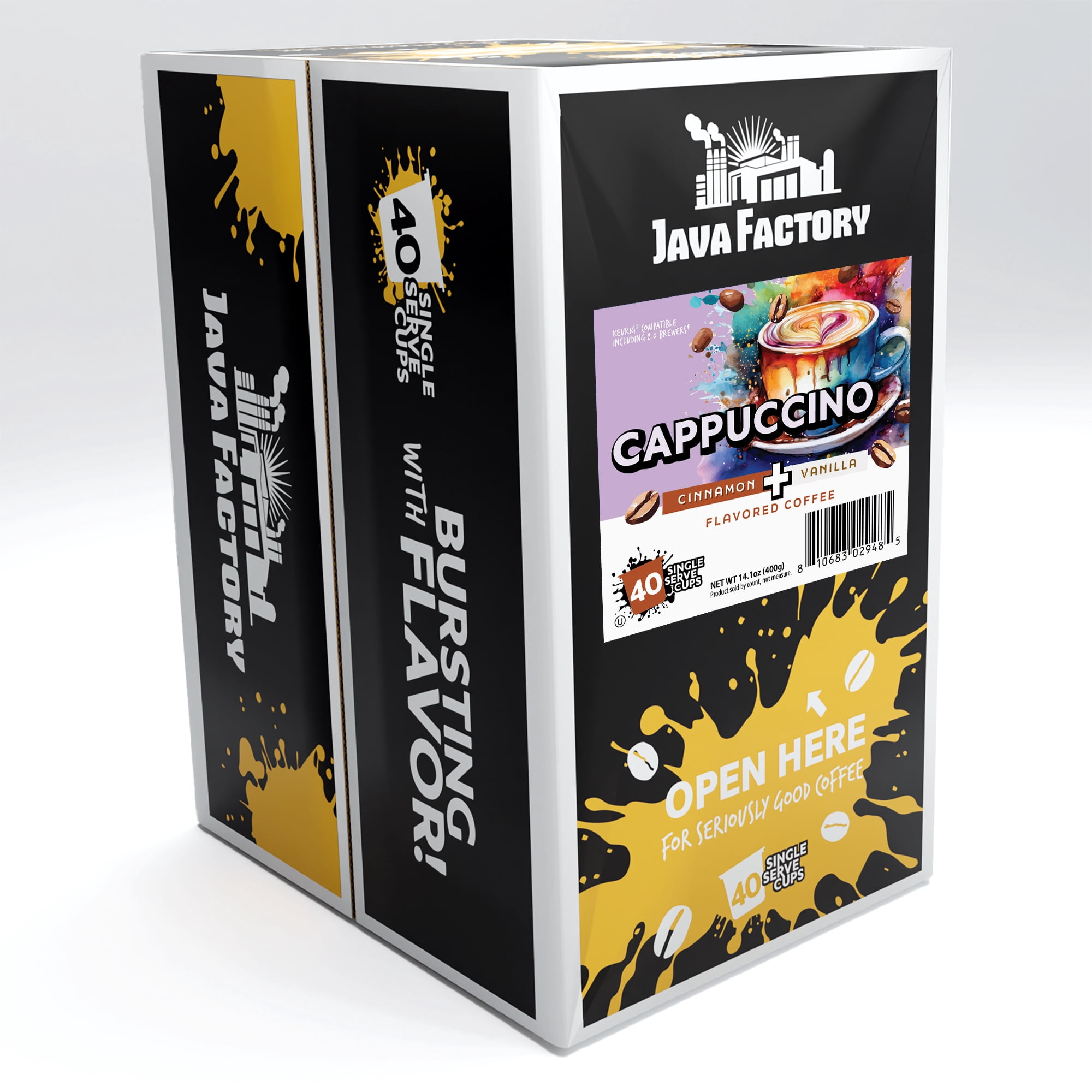 Java Factory Flavored Coffee Pods, Compatible with Keurig Brewers, Cappucino 40-Pack