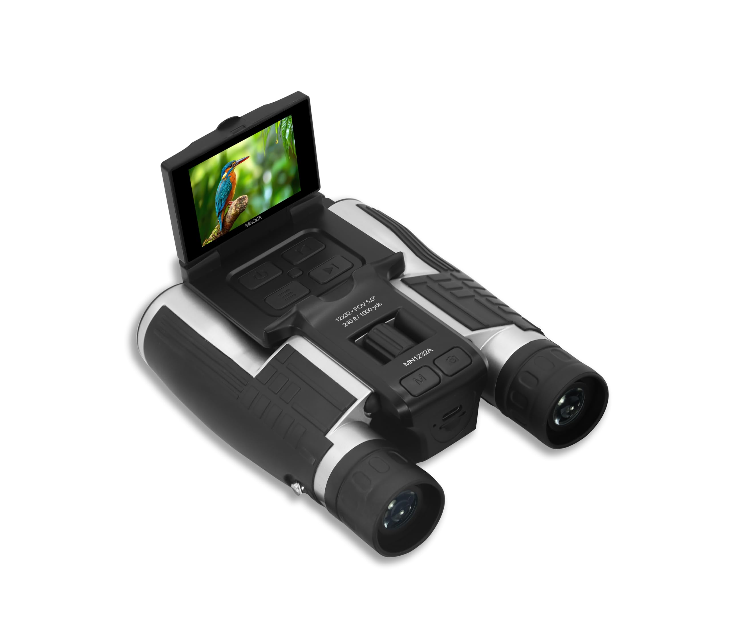 Minolta MN1232A 12x32 Digital Binoculars- 4K UHD Video Camera, 48MP Photo, 8X Digital Zoom, IPS Anti-Glare Screen, Fog-Resistant Optics, Compact, Ideal for Birdwatching & Travel Hunting