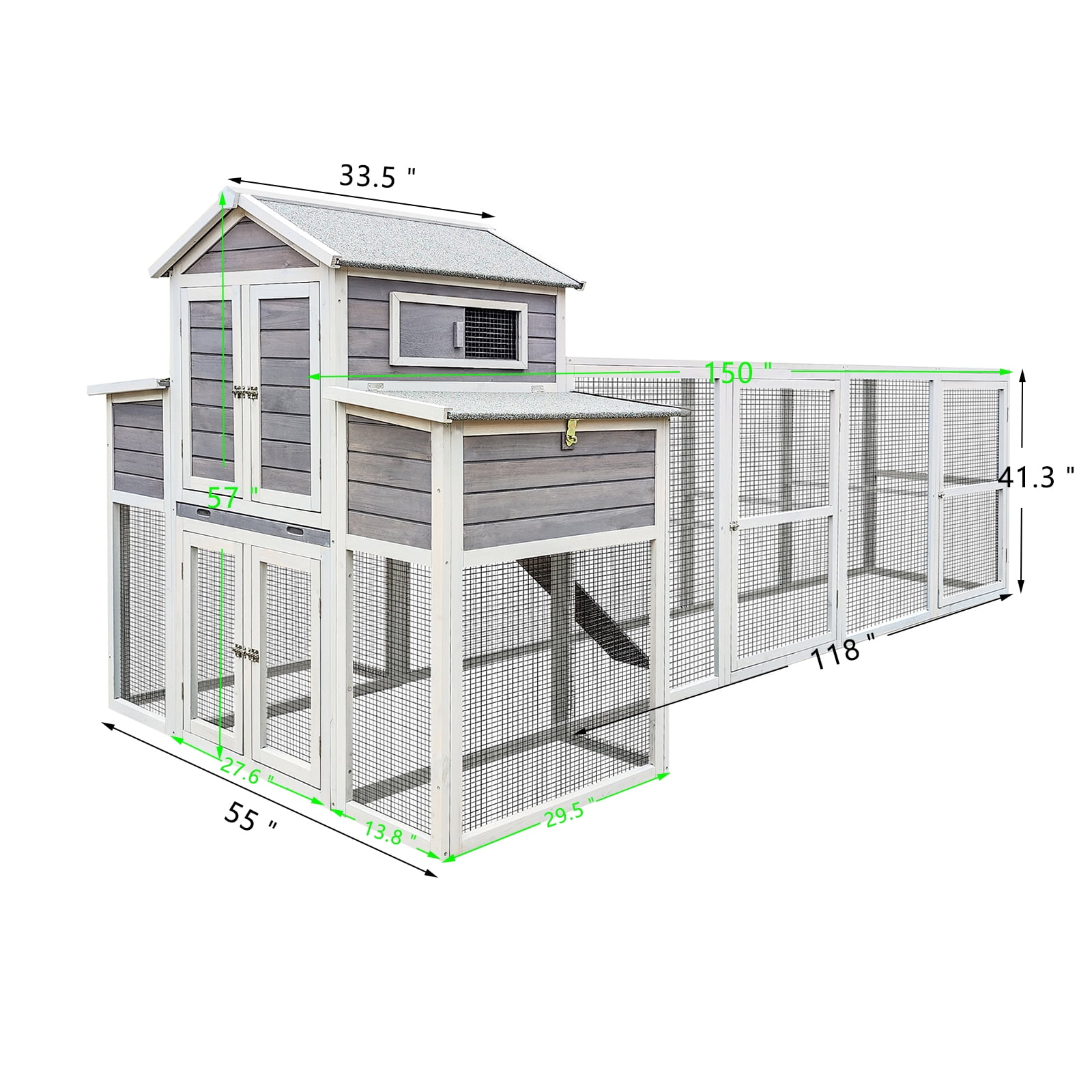 MAYEERTY 150'' Extra Large Wooden Chicken Coop, 2 Nesting Boxes 5 Perches Rust-Proof Metal Wire Cage