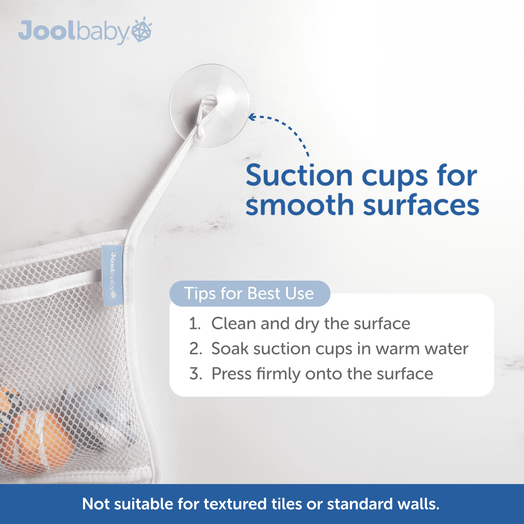 Jool Baby Tub Time Bath Organizer – Mesh Bathtub Toy Storage Bag with Suction Cups - White