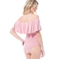 thumbnail image 4 of MixMatchy Women's Solid Ruffle Lace Off-Shoulder Short Sleeve Leotard Bodysuit, 4 of 6