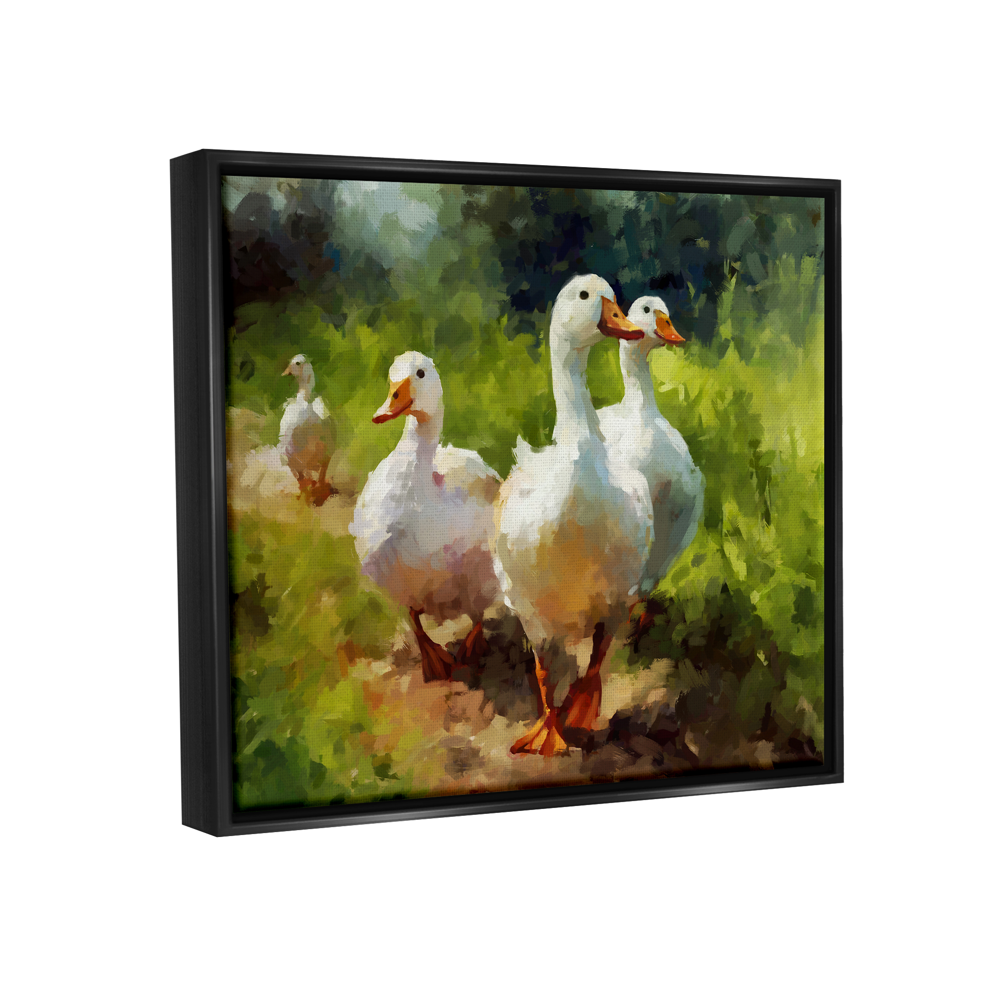 Stupell Industries Duck Family in Nature Animals & Insects Painting Black Floater Framed Canvas Art Print Wall Art, 31 x 25