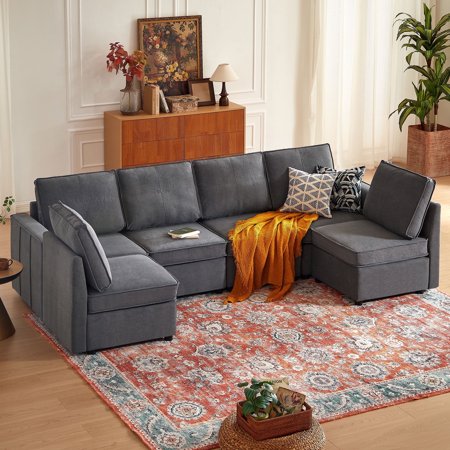 Pingliang Home Modular Sofa Sectional Sofa and Couch with Storage, Modern Sofa U-shaped Sofa Couch,Tool Free Assembly,Dark Gray