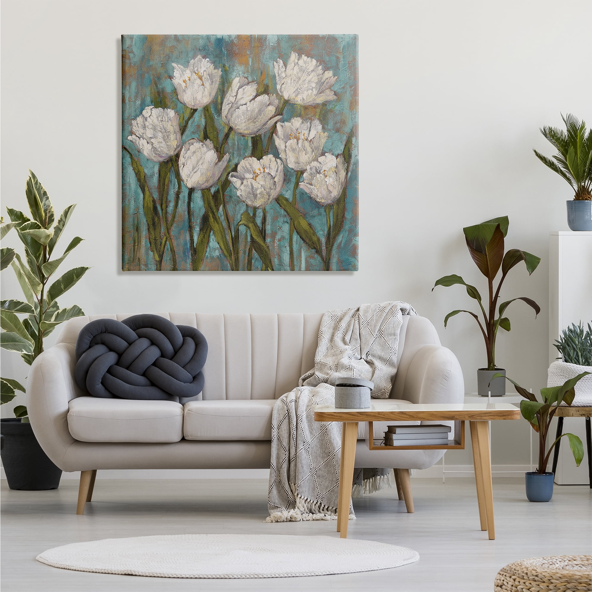 Stupell Industries Vintage Country White Tulips over Distressed Soft Blue , 36 x 36, Designed by Brian Francis