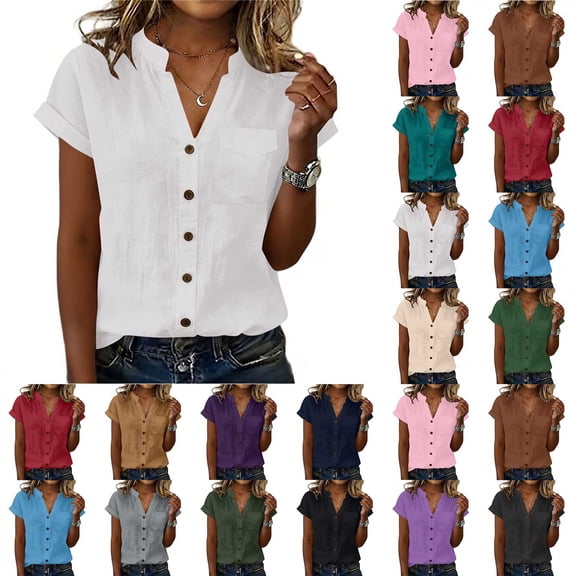 Yertdoel Sleeveless Tops for Women Solid Color Lapel Linen Loose Fit Button Down Shirts Summer Casual Lightweight Soft Comfy Work Blouse