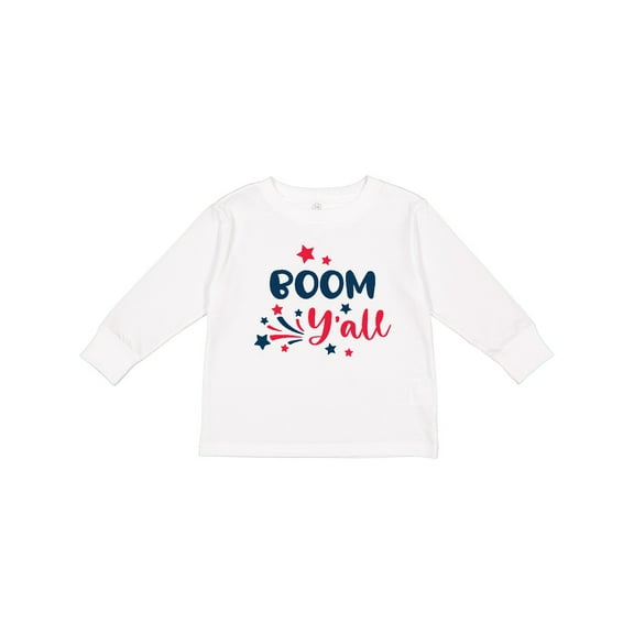 Inktastic 4th of July Boom Y'all with Red White and Blue Stars Boys or Girls Long Sleeve Toddler T-Shirt
