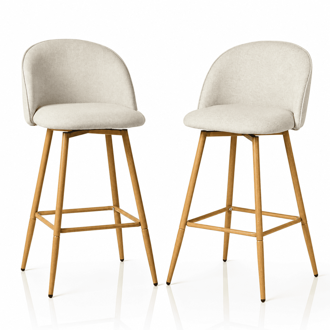 Homy Casa 26" Swivel Counter Height Bar Stools Set of 2, Upholstered Kitchen Island Chairs, Beige
