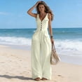 thumbnail image 3 of Womens Wide Leg Flowy Jumpsuits Button Down Sleeveless V Neck Jumpsuit Cargo Pocket Fitted Casual Romper Jumpsuit with Pockets Trendy Outfits Clothes, 3 of 7