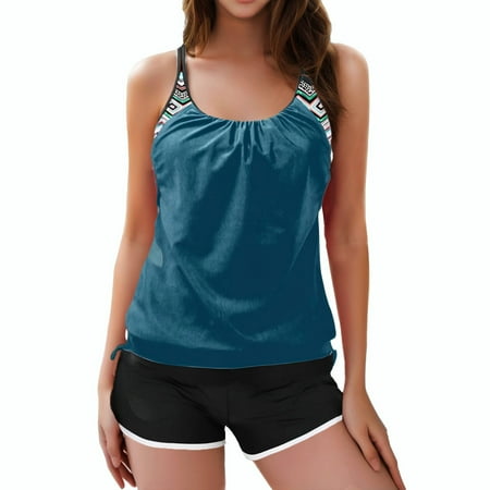 NaWent Up to 30% off Women s Tankini Swimsuit Tummy Control 2 Piece Bathing Suit Flowy Swim Tank Top with Boyshorts Green XL