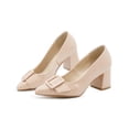 thumbnail image 3 of Zapatilla Elegante Formal Tacon Ancho Evento Social Charol beige 22.5, 3 of 7