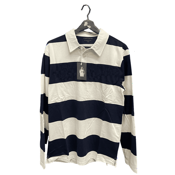 By Mullay Men's Striped Rugby Shirt - Long Sleeve Cotton Polo - Classic Collared Casual Golf Shirt