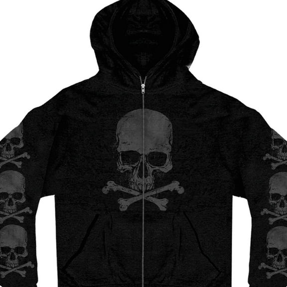 Hot Leathers GMZ4305 Men’s ‘Skull and Crossbones’ Black Hoodie with Zipper Closure X-Large