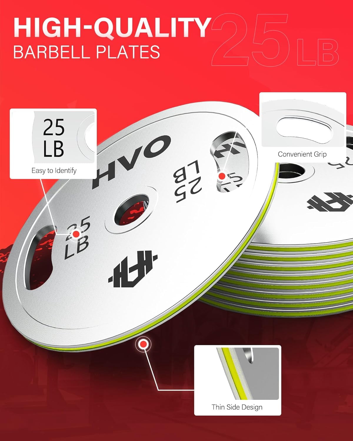 Olympic Weight Plates Grip Barbell: 2 Inch Standard Calibrated Weight Plate for Strength Training and Weightlifting in Home Gym Single Pair and Sets 25LBx2