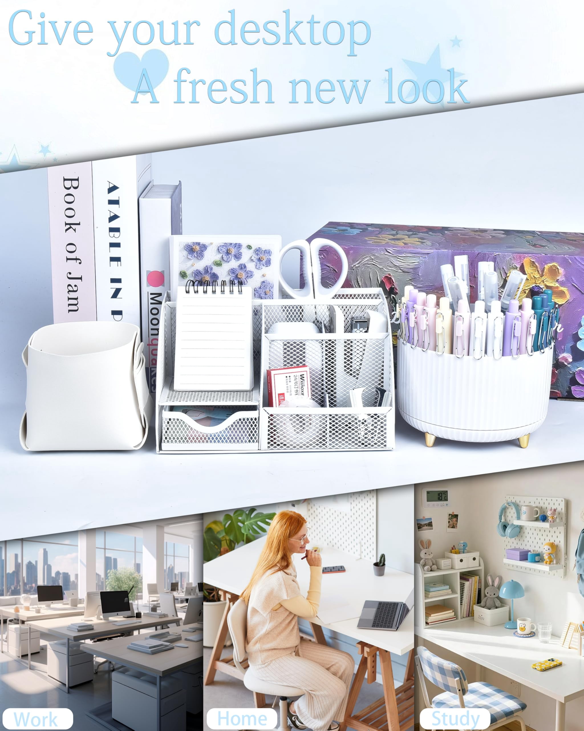 White Desk Accessories And Organizers With Organizer 360°rotating Pen Holder Stapler A Lot Of Office Supplies Beautifully Presented In Gift Box