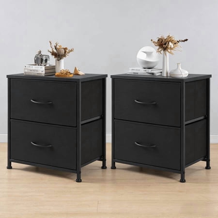 Nightstand With 2 Fabric Drawers Multifunctional Side Table End Table Bedside Table Small Compact Night Stands for Bedroom Living Room Dorm Sturdy Frame Fabric Dresser Space