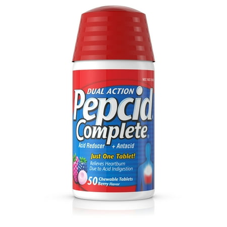 Pepcid Complete All-Day Heartburn Symptom Relief Tablets, Berry Flavored, 50 count