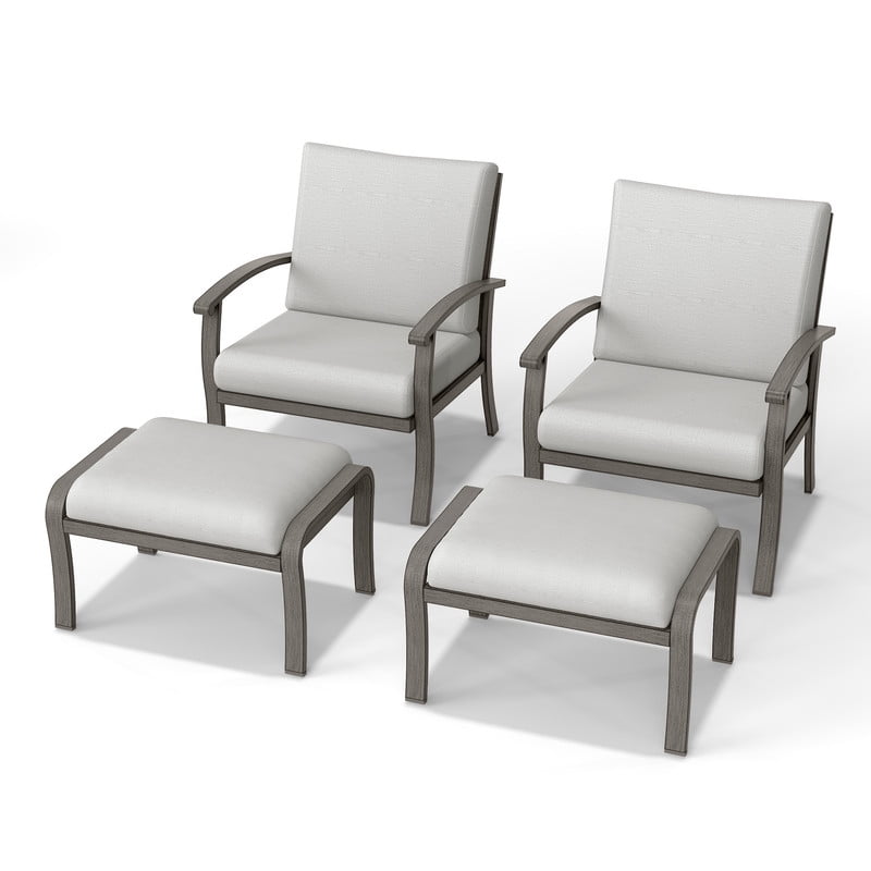 4-Piece Aluminum Patio Conversation Set, 2 Patio Chairs & 2 Ottomans with All-Weather Cushions, Outdoor Patio Furniture Set for Porch Garden