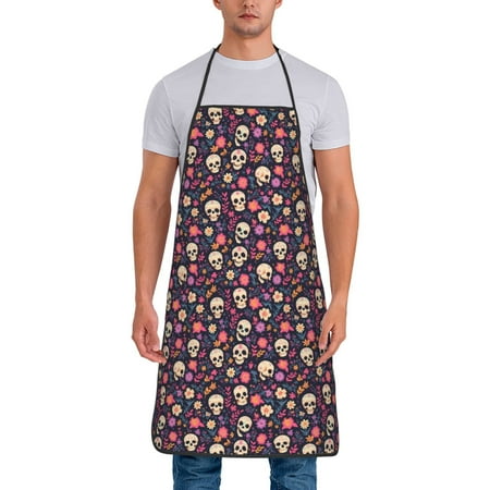 

Matuu Skull flower leaf colorful for Cooking Apron for Men and Women Adjustable Strap and Waist Ties for Baking Cooking Gardening