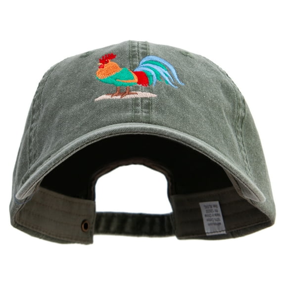 Rooster Embroidered Big Size Washed Pigment Dyed Cap - Olive XL-3XL