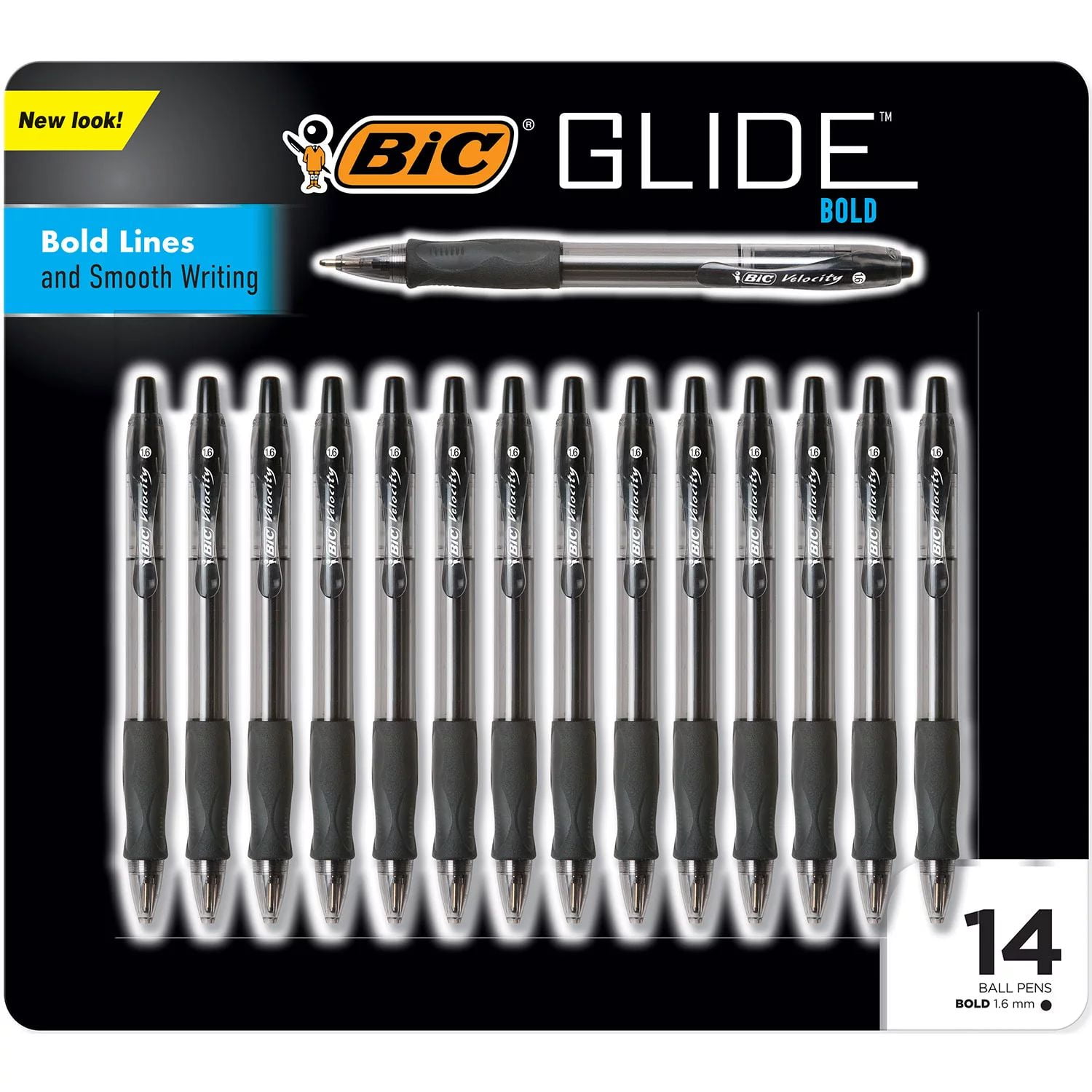 BIC Glide Velocity Bold Retractable Ball Pen, Bold Point 1.6mm, Black, 14-Count