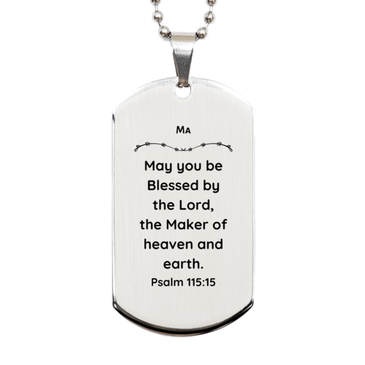 Silver Dog Tag Military Necklace Psalm 115:15 Inspirational Gift for Veterans Day, Graduation, and Christmas