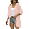 thumbnail image 2 of MPWEGNP Hauts pour Femmes Cardigan Décontracté Manches Trois-Quarts Ouvert devant Léger à Pois Volants Robes pour Pulls, 2 of 7