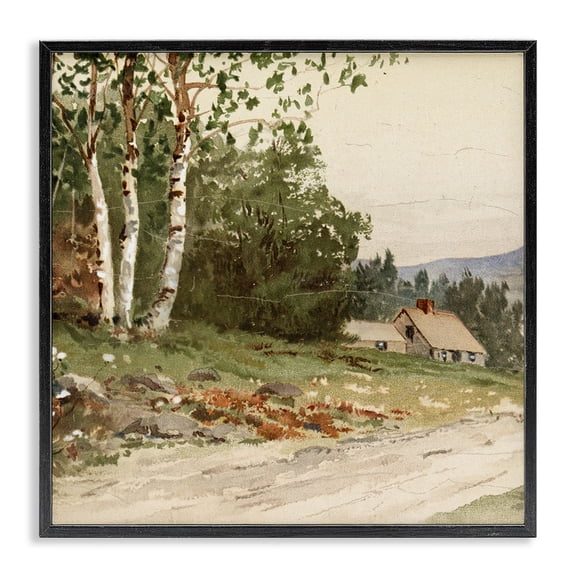 Stupell Industries Farm House Dirt Road Black Framed Giclee Art, design by Lula Bijoux & co.