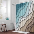 thumbnail image 5 of Teal Blue Modern Geometric Fabric Shower Curtain Turquoise Brown Abstract Ocean Wave Washable Shower Curtains for Bathroom, Waterproof Bath Curtain with Hooks Home Decor 72x84in, 5 of 8