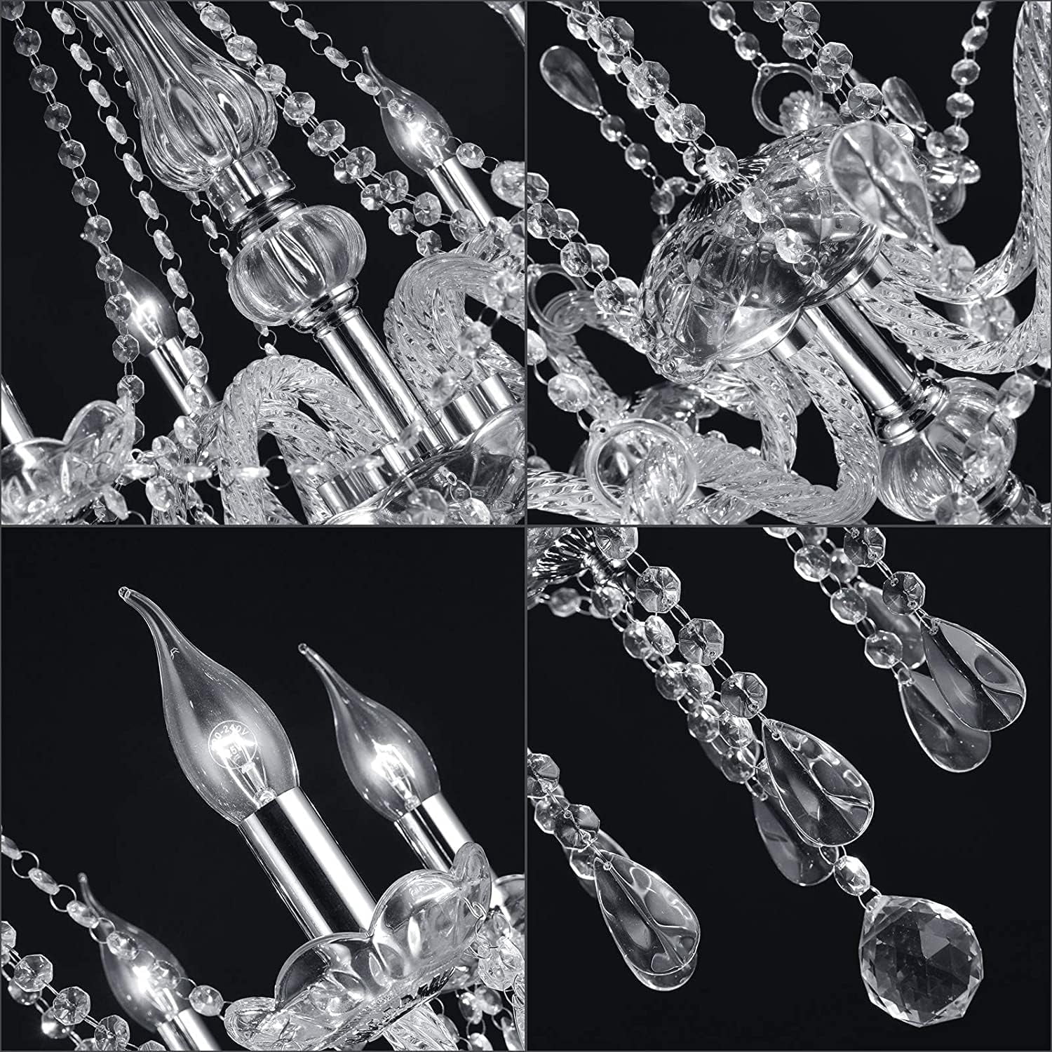 Datingday 8 Light Crystal Chandelier Silver Chandeliers for Dining Room Modern Chandelier Hanging Candle Chandelier Pendant Lighting Adjustable Height Ceiling Light Fixture, E12 Base (8 Bulbs)
