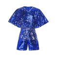 thumbnail image 2 of iefiel Girls Sequins Jumpsuits Sparkly Rompers V Neck Cap Sleeve Pageant Party Disco Dance Outfits Blue 16, 2 of 7