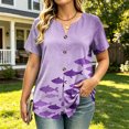 thumbnail image 2 of VBVC Women's Fish Print Notch Neck Tops , Casual Button Detail Shirts For Women,Ladies' Lightweight Loose Short Sleeve Blouses,Purple,S-3XL, 2 of 8