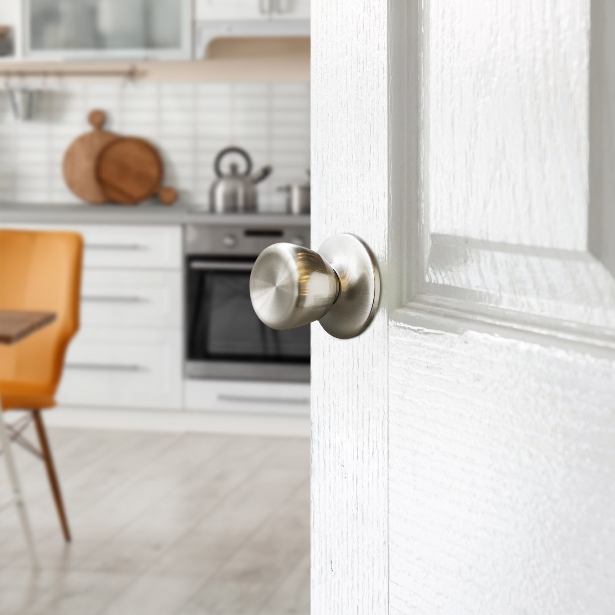 Satin Nickel Passage Door Knob, Hall and Closet, 6-Way Universal Fit