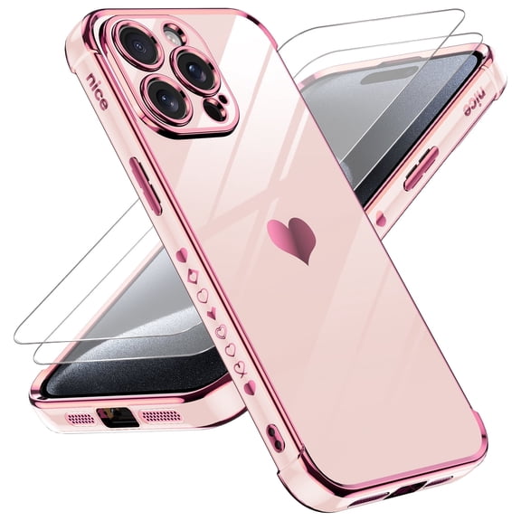LeYi for iPhone 15 Pro Max Case: Soft Cute Shockproof, Tempered Glass Screen Protector 2 Pcs, Pink