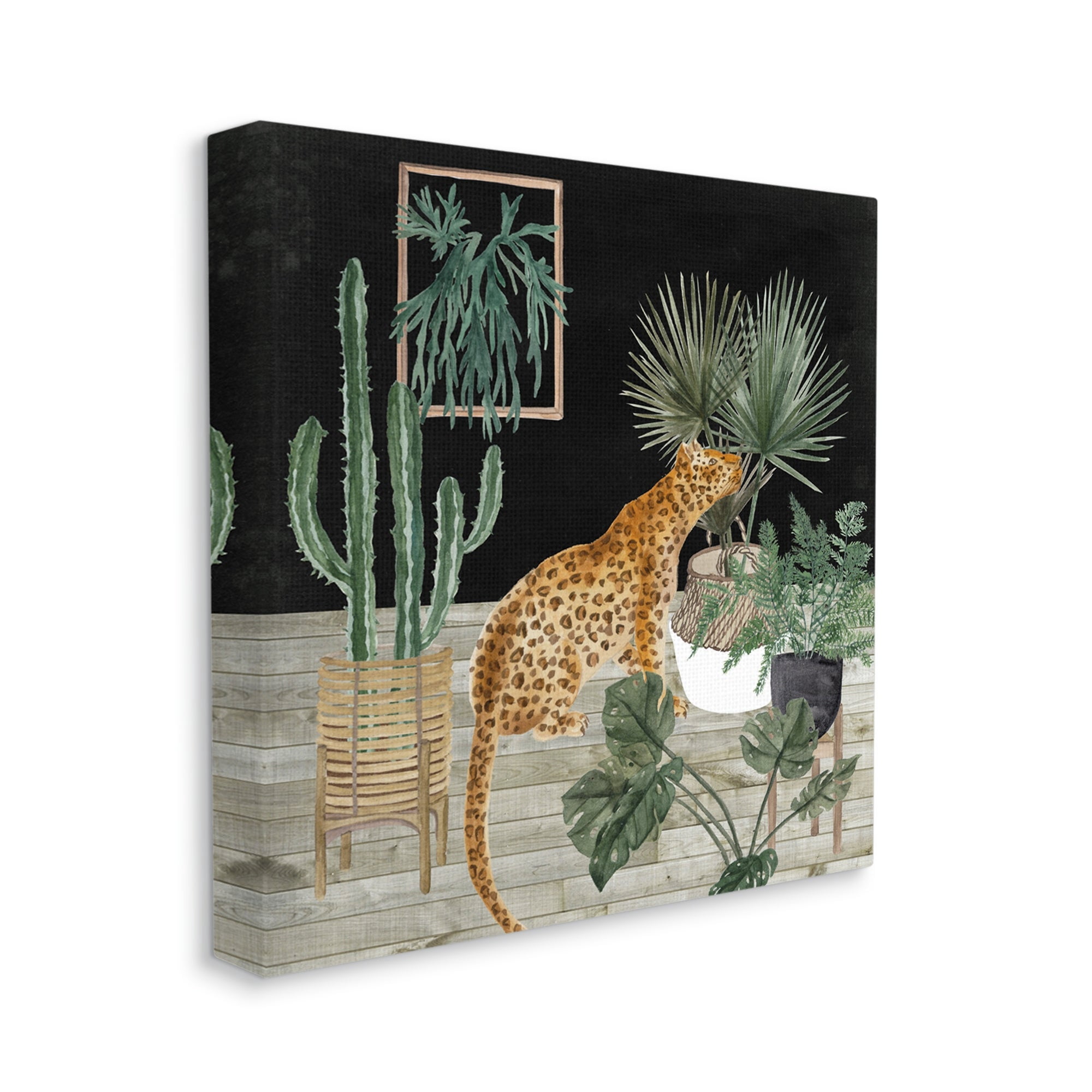 Stupell Industries Leopard Among Various Plants Cactus Planked Floor Graphic Art Gallery Wrapped Canvas Print Wall Art, Design by Melissa Wang