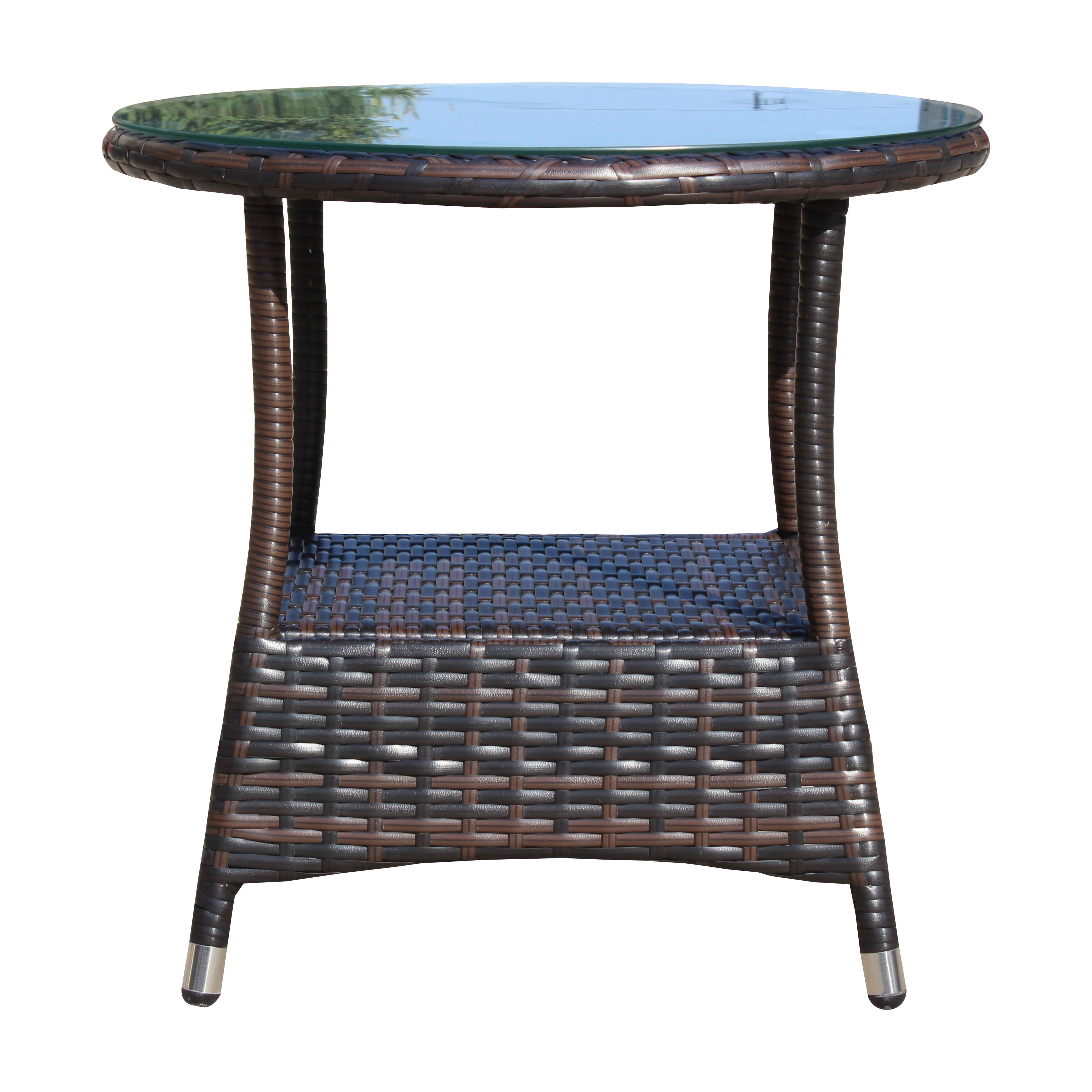 Tempered Glass Top Patio Coffee Table for Garden Backyard Deck Balcony Outdoor Leisure Living Space, Brown
