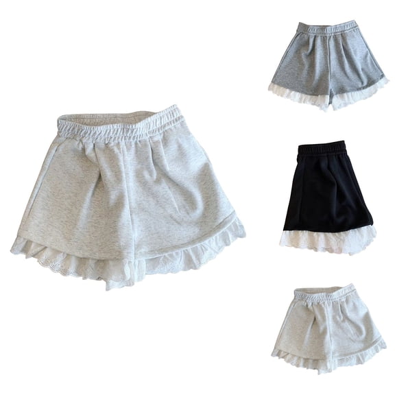 Only Moment Women's Summer Sweat Shorts Polyester,Spandex Shorts with Lace Trim Comfy Elastic Waist Drawstring Pocket Shorts Pants Shorts Black,S
