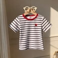 thumbnail image 5 of Cethrio Girls Cotton T-shirts, Crew Neck Casual Short Sleeve Stripe Summer Tops Kids Tees Red Size 8, 5 of 6