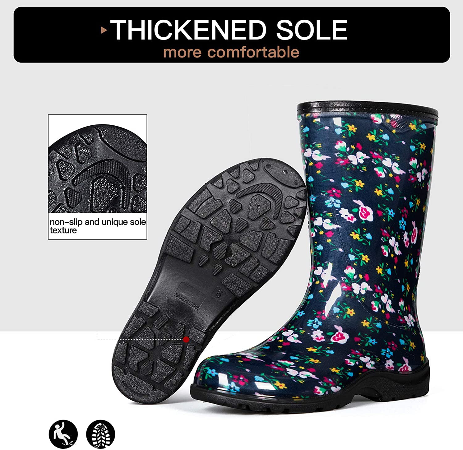 Waterproof and Fashion Patterns K KomForme Women Rain Boots with Non-Slip Sole 