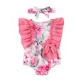 thumbnail image 2 of Musuos Baby Girls Flutter Sleeve Romper 0-18Months Floral Butterfly Print Round Neck Jumpsuit with Bow Headband, 2 of 10