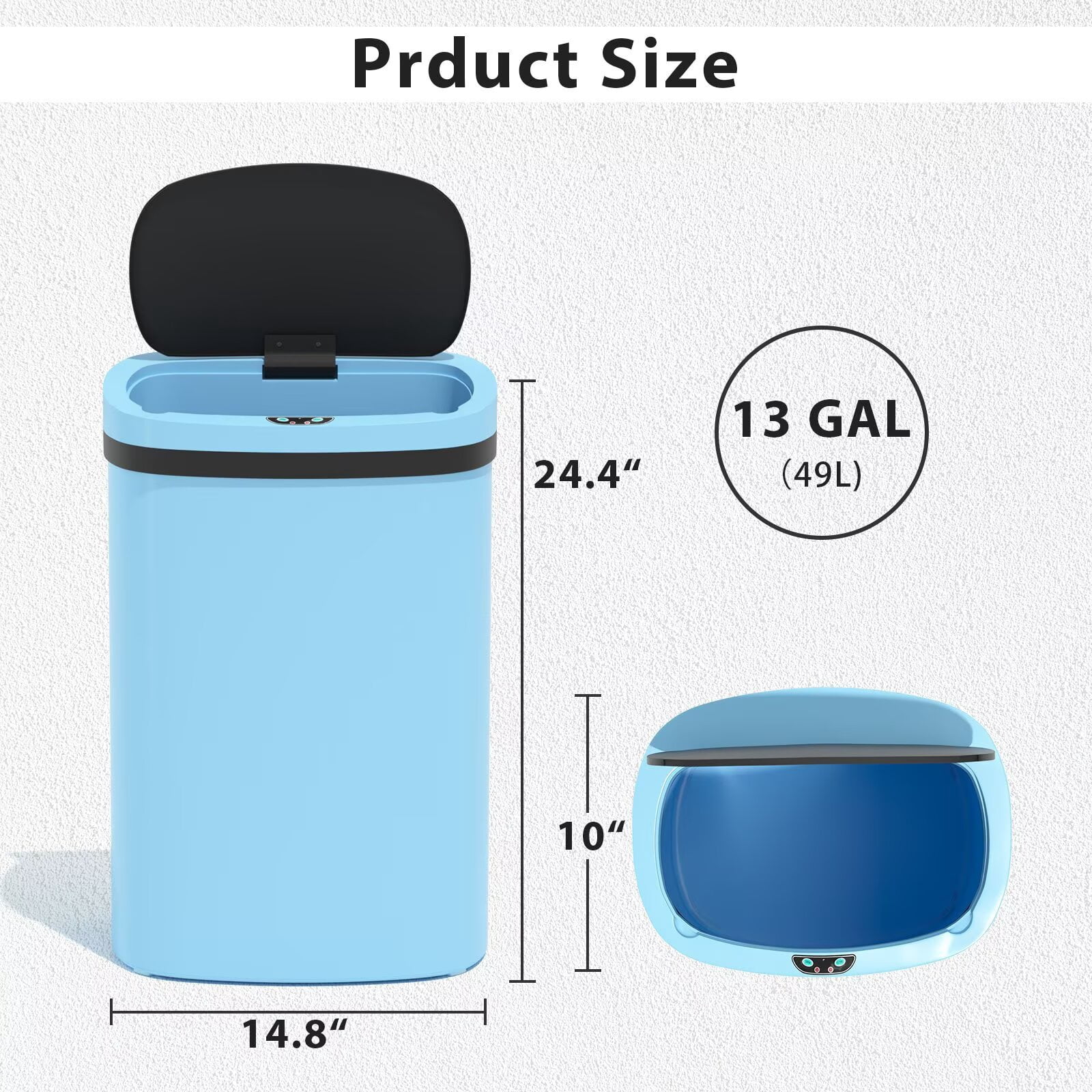 CL.HPAHKL Kitchen Trash Can 13 Gallon, Touchless Automatic Garbage Can with Lid, Motion Sensor Trashcan for Kitchen Bathroom Office, Blue