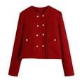 thumbnail image 2 of CKpwisy Women Tweed Double Breasted Jackets Trendy Long Sleeve Round Neck Coats Fall Blazer Outerwear Work Office Suit Jackets Office Work Cardigan, 2 of 6