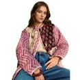 thumbnail image 4 of Women's Cropped Quilted Jacket Cardigan Floral Printed Long Sleeve Open Front Short Coats Pink S, 4 of 10