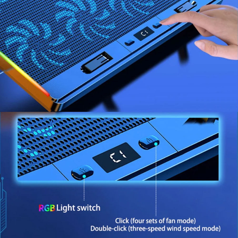 RGB Laptop Radiator 8 Fans LED Screens 2 USB Ports High-speed Rotation Silent Motor Cooler Laptop Stand Multiple Laptop Sizes