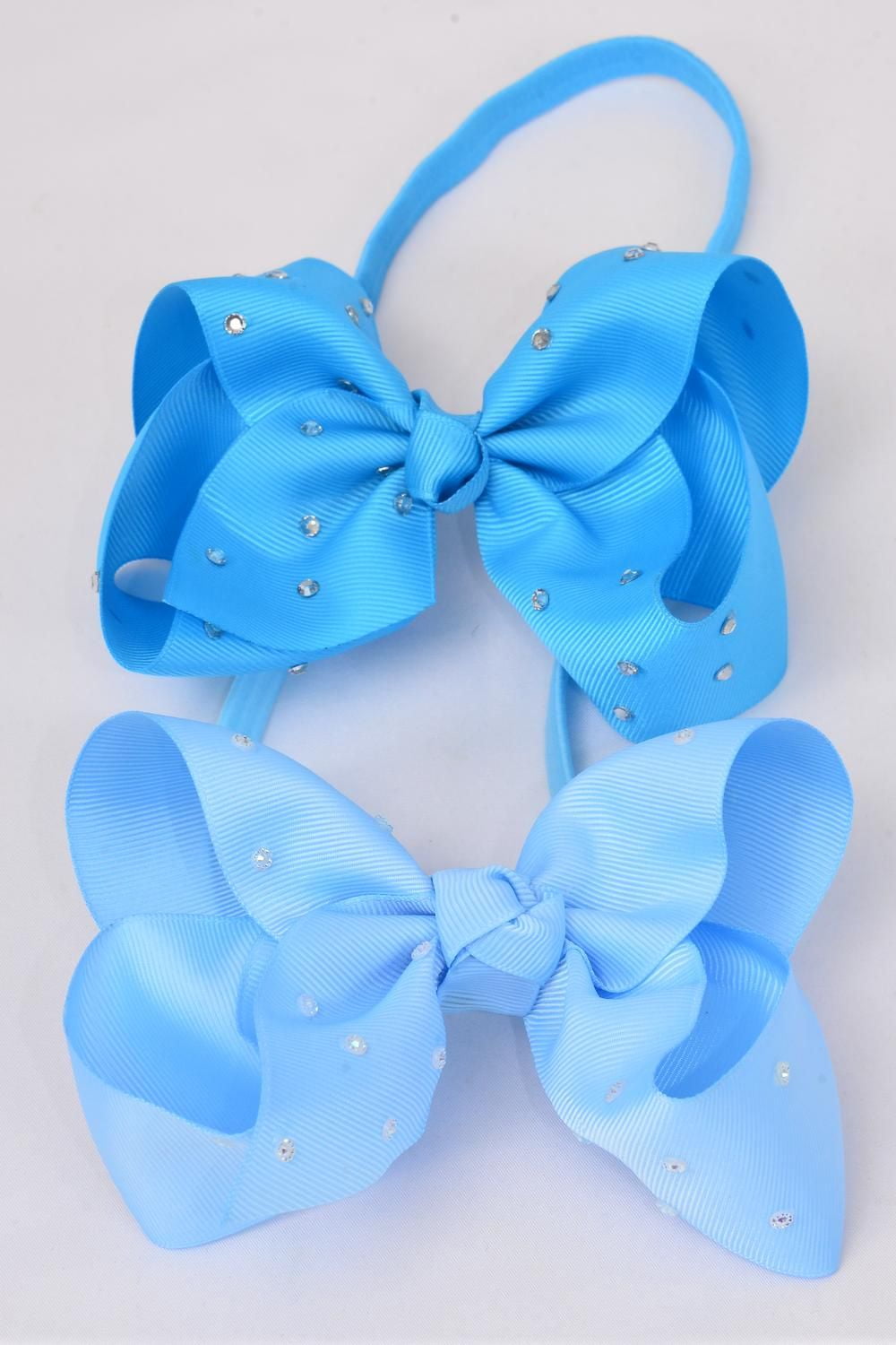 Bow Head Bands - 2 Pack - Blue Stripe & White Blue Elephant main image 1