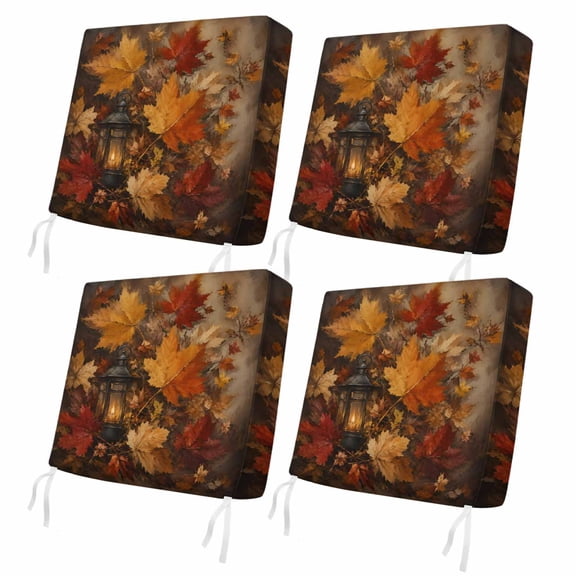 Maple Leaf 4 Pcs Patio Cushion Covers, Shabby Chic Glowing Vintage Lanterns Rustic Amber Leaf Waterproof Outdoor Cushion Cover, Replacement Washable Sofa Chair Seat Cover with Zipper 20"x18"x4"