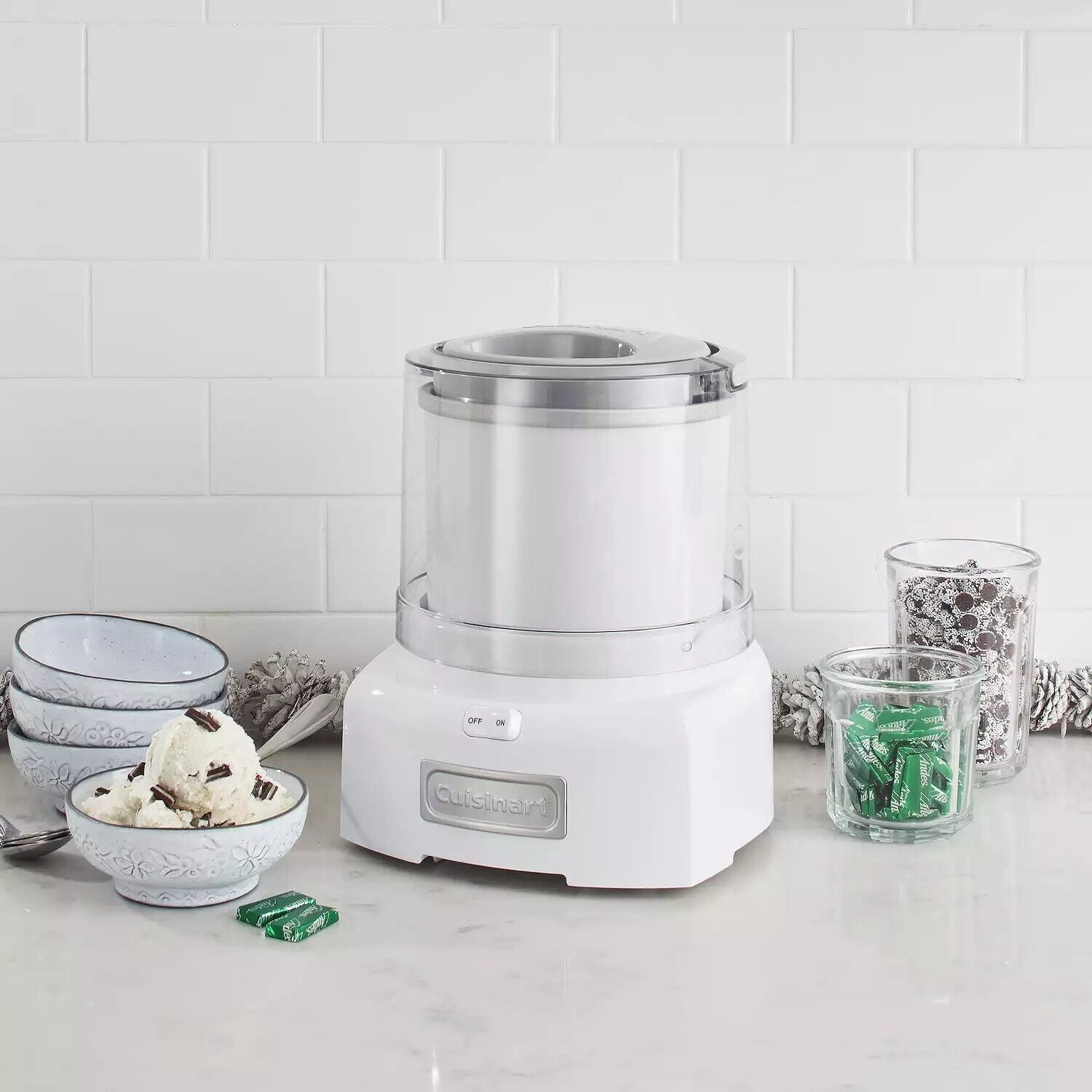 Ice Cream Maker Machine, 1.5 Quart Sorbet, Frozen Yogurt Maker, White