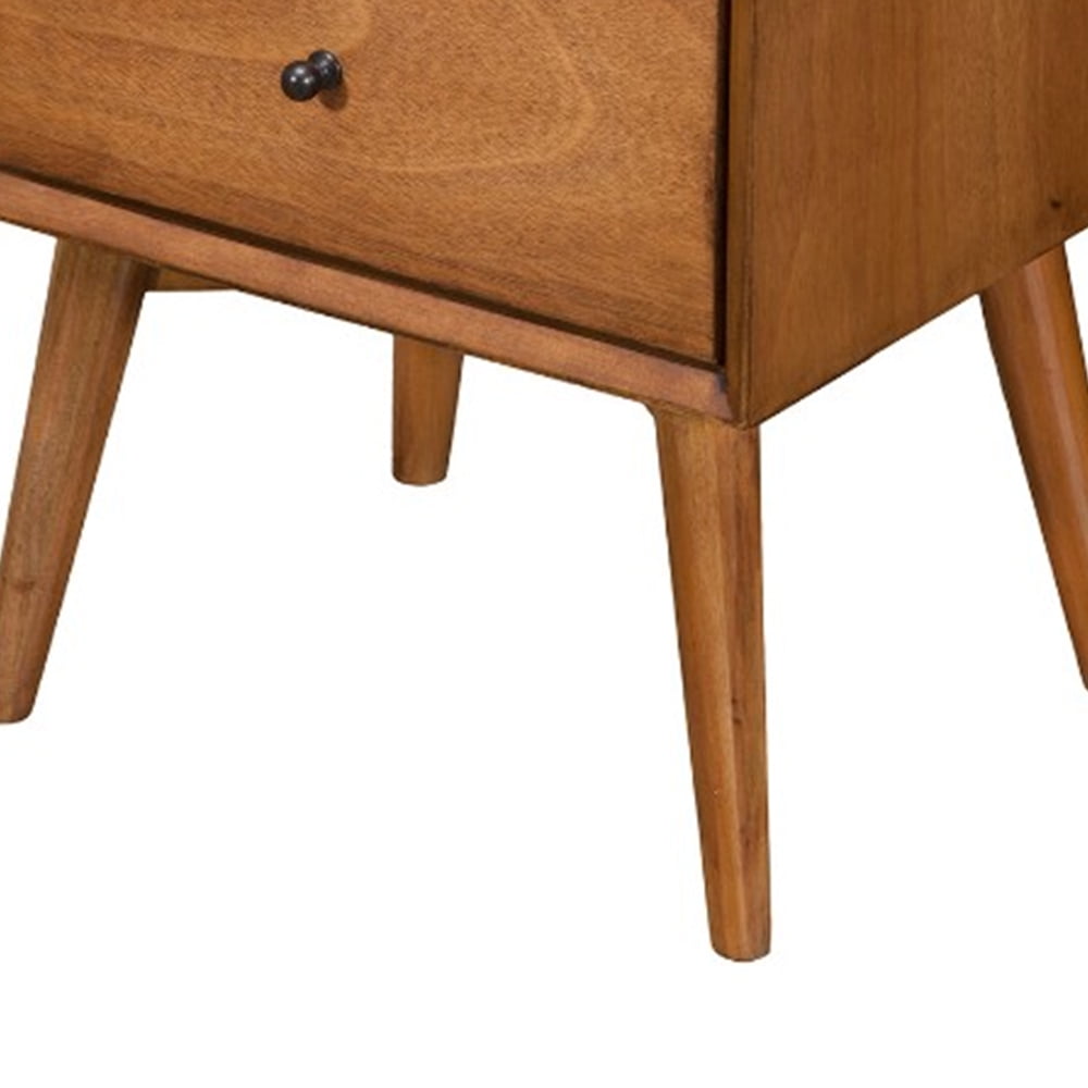 Alpine Furniture Flynn Mid Century 2 Drawer Wood Nightstand in Chestnut