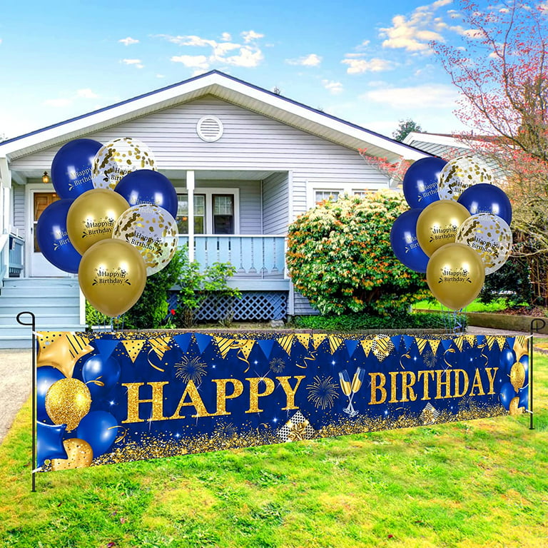 PartyWoo Happy Birthday Banner, Happy Birthday Sign Banner,  Navy Blue and Gold Birthday Banner, Happy Birthday Decorations, Blue Party  Decorations, Boy Birthday Party Decorations, Party Supplies : Toys & Games
